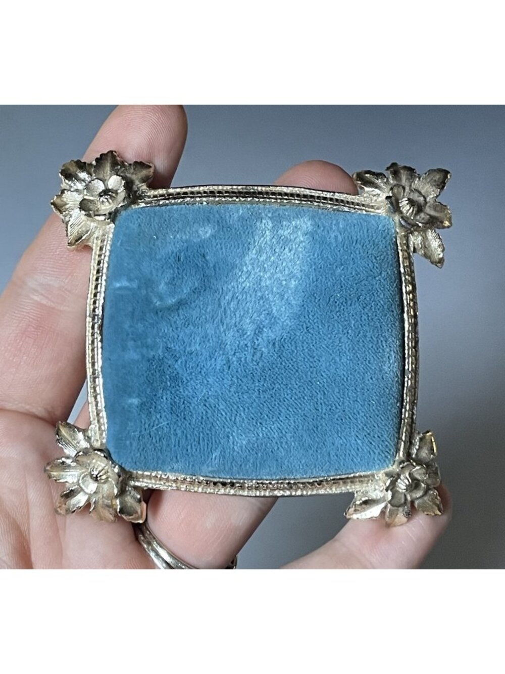 Mid-Century Modern Vintage Sam Fink Turquoise Blue Velvet Pin Cushion Regency